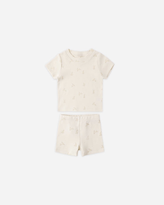 SUMMER PAJAMA SET BUNNIES - NATURAL