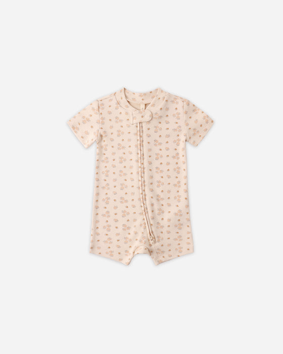 ZIP SHORT SLEEVE SLEEPER STRAWBERRIES - ECRU