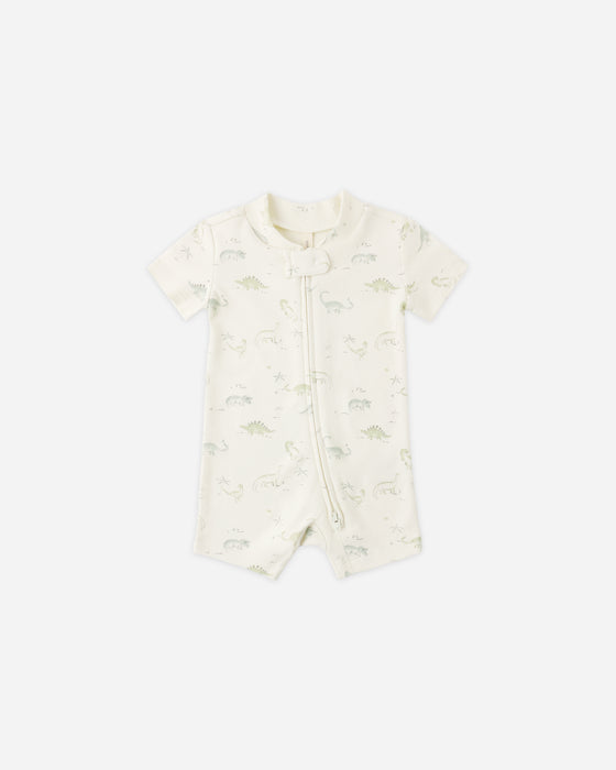 ZIP SHORT SLEEVE SLEEPER DINOSAUR - IVORY