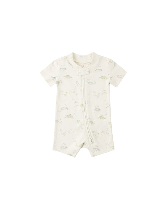 ZIP SHORT SLEEVE SLEEPER DINOSAUR - IVORY