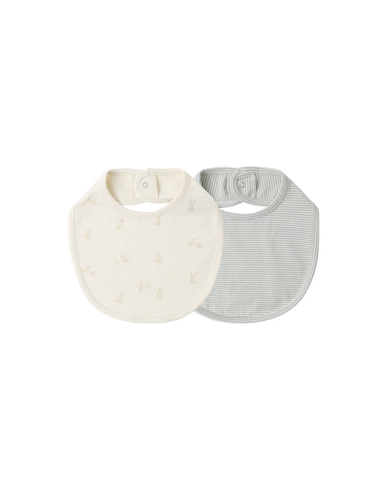 JERSEY SNAP BIB PACK BUNNIES, SAGE MICROSTRIPE