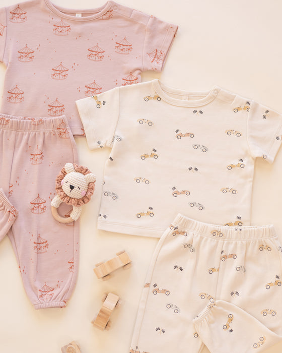 Jersey Tee + Pant Set Race Car - Natural