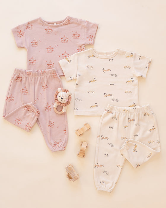 Jersey Tee + Pant Set Race Car - Natural