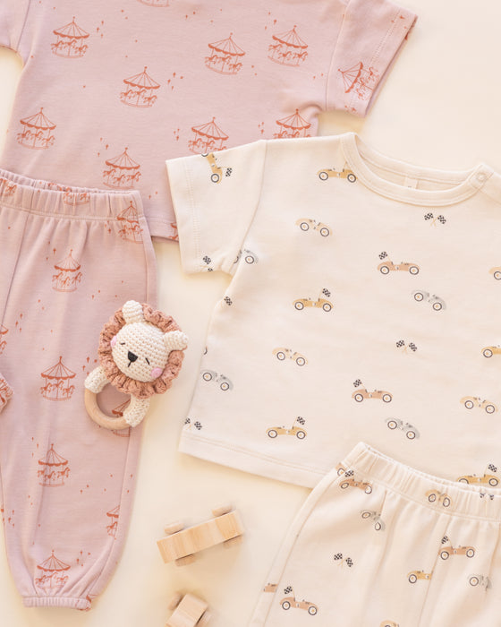 Jersey Tee + Pant Set Race Car - Natural
