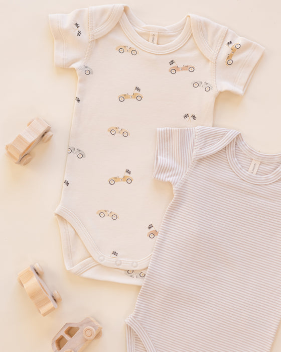 Short Sleeve Bodysuit Pack Race Car, Oat Micro Stripe - Natural-Oat
