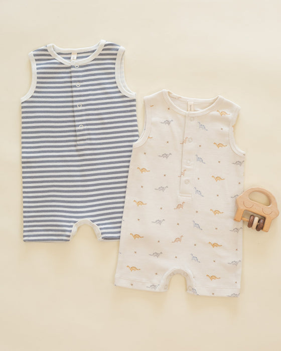 Ribbed Henley Romper Ocean Stripe