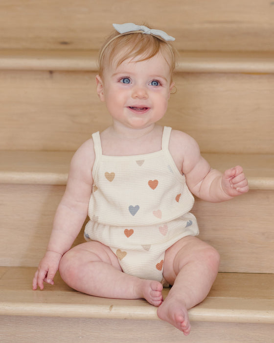 Waffle Cinch Romper Confetti Hearts