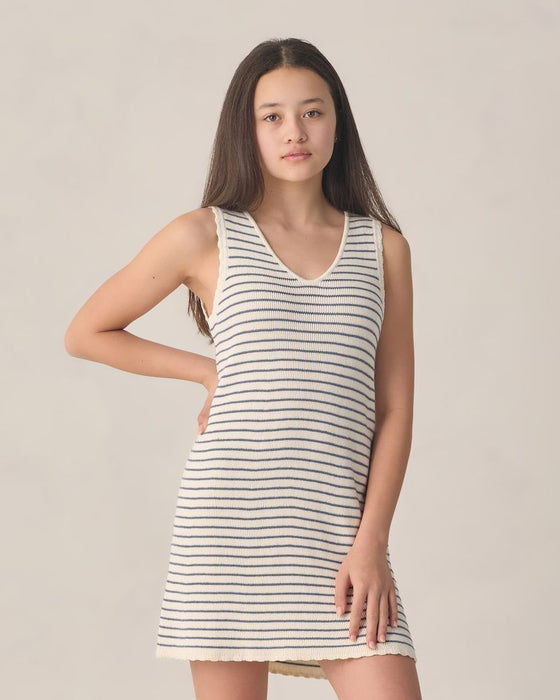 Teen Crochet Tank Mini Dress - Marine Stripe