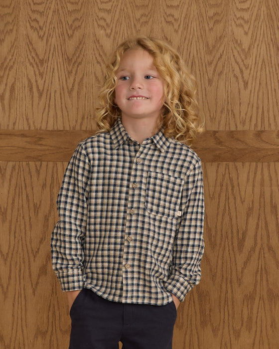 Collared Long Sleeve Shirt || Navy Check