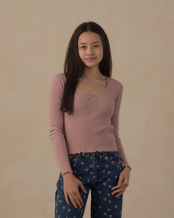 Teen Ribbed Long Sleeve Knit Tee Rosewood