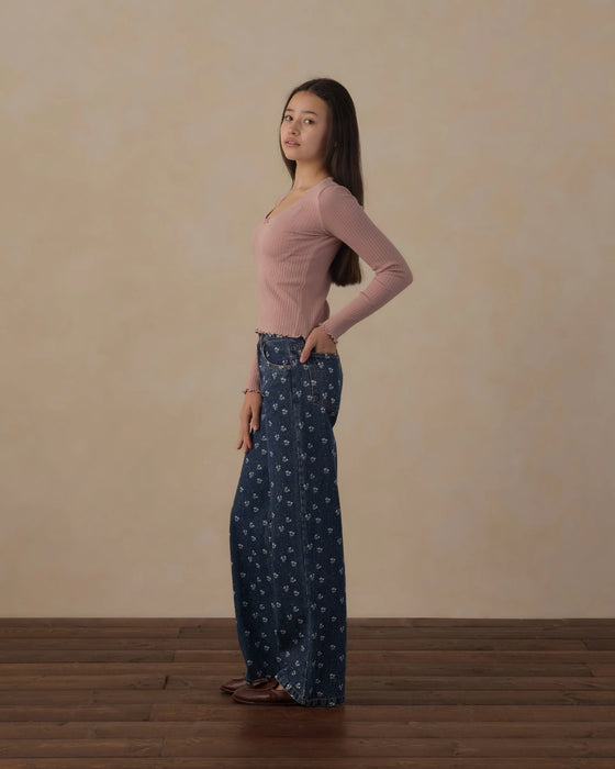 Teen Ribbed Long Sleeve Knit Tee Rosewood