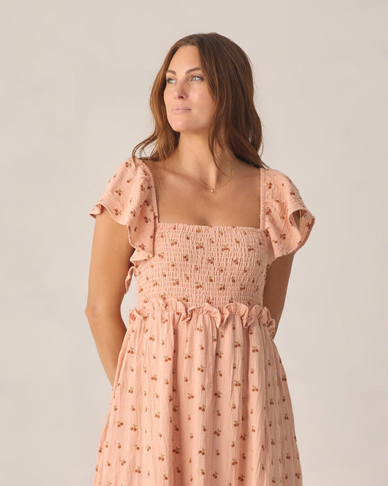 WOMEN'S FRANCESCA DRESS CHERRY EMBROIDERY - MELON