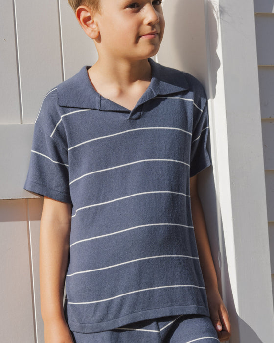 Chandler Knit Polo Navy Stripe