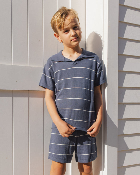 Chandler Knit Polo Navy Stripe