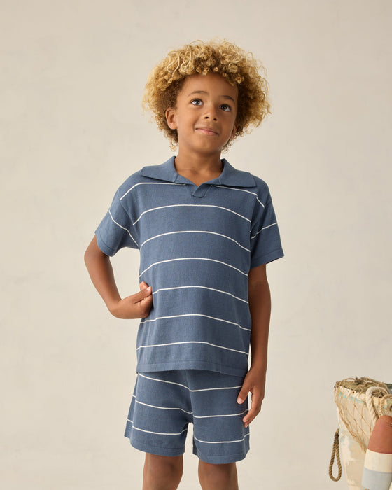Chandler Knit Polo Navy Stripe