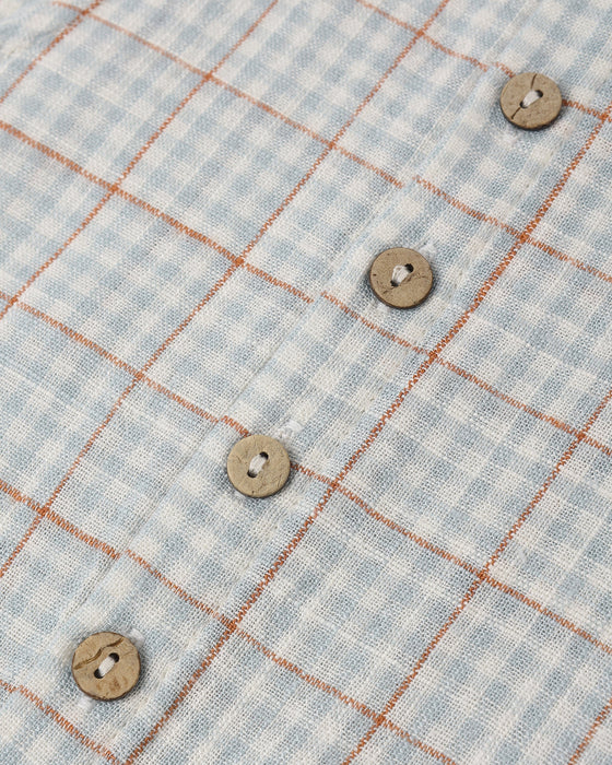 Button Jumpsuit Light Blue Plaid - Light-Blue
