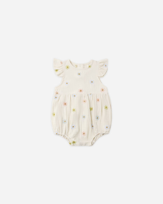 AMELIA ROMPER EMBROIDERED DAISIES - NATURAL