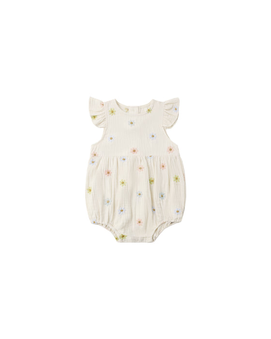 AMELIA ROMPER EMBROIDERED DAISIES - NATURAL