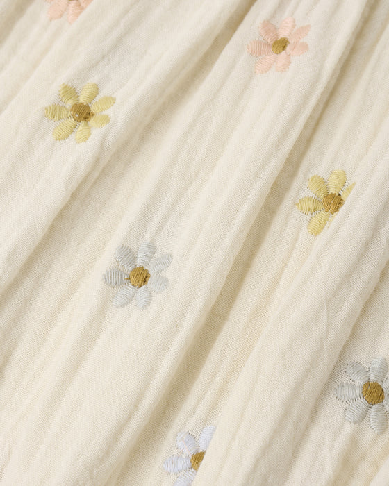 AMELIA ROMPER EMBROIDERED DAISIES - NATURAL