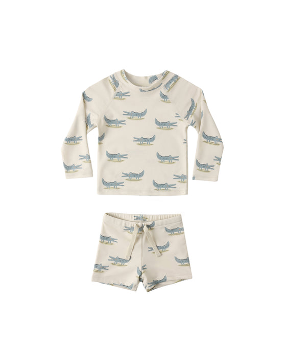 BOYS RASHGUARD SET ALLIGATORS - NATURAL