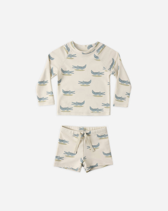 BOYS RASHGUARD SET ALLIGATORS - NATURAL