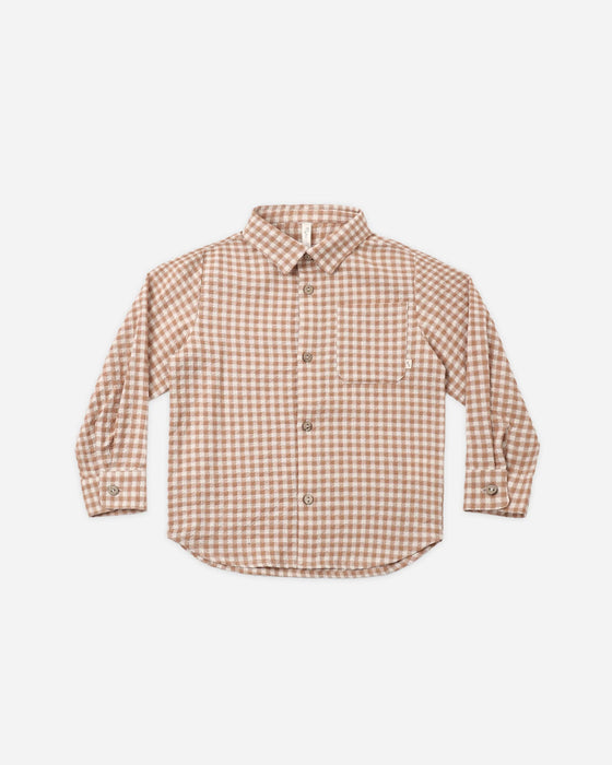 Collared Long Sleeve Shirt Fawn Gingham