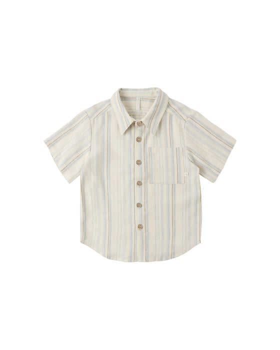 COLLARED SHORT SLEEVE SHIRT SEA STRIPE - NATURAL