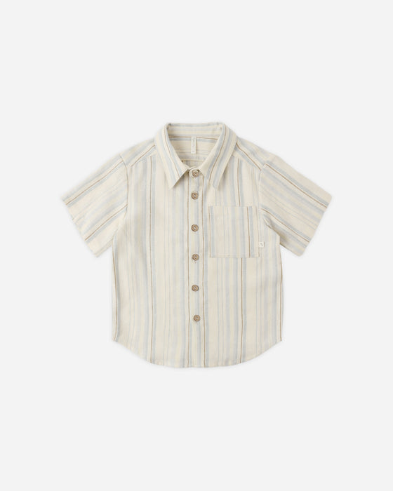 COLLARED SHORT SLEEVE SHIRT SEA STRIPE - NATURAL
