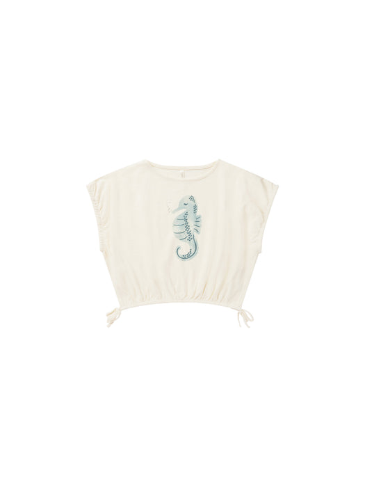 Cropped Cinche Tee - Seahorse