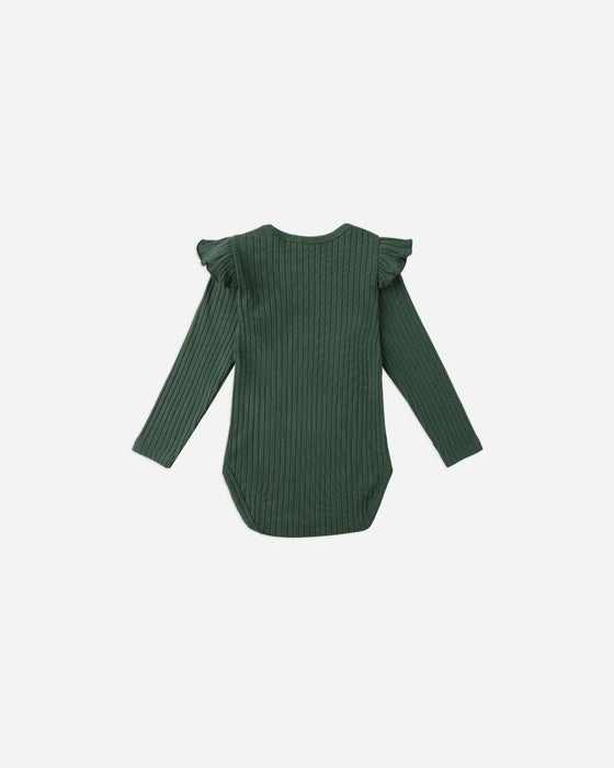 Shoulder Ruffle Bodysuit || Green