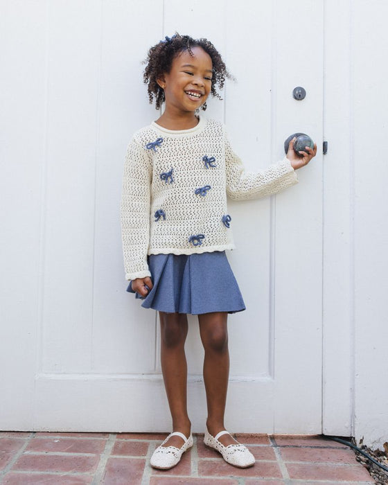 Crochet Knit Pullover - Bows