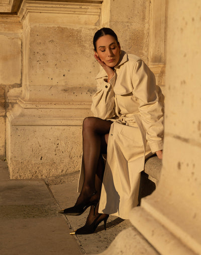 GOLD BUTTON TRENCH - CREAM W/ GOLD