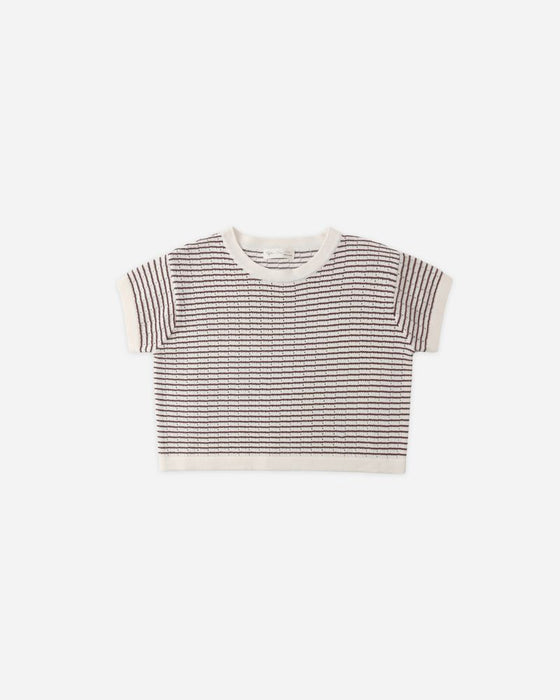 Boxy Crop Knit Tee  - Chocolate Stripe