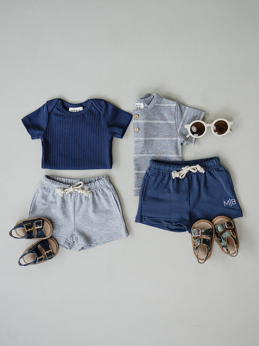 Grey Stripe Button Tee