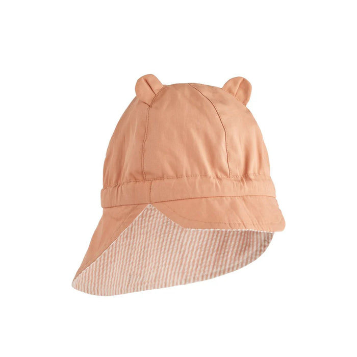 Gorm Seersucker Reversible Sun Hat With Ears - Stripe Pale Tuscany / Sandy