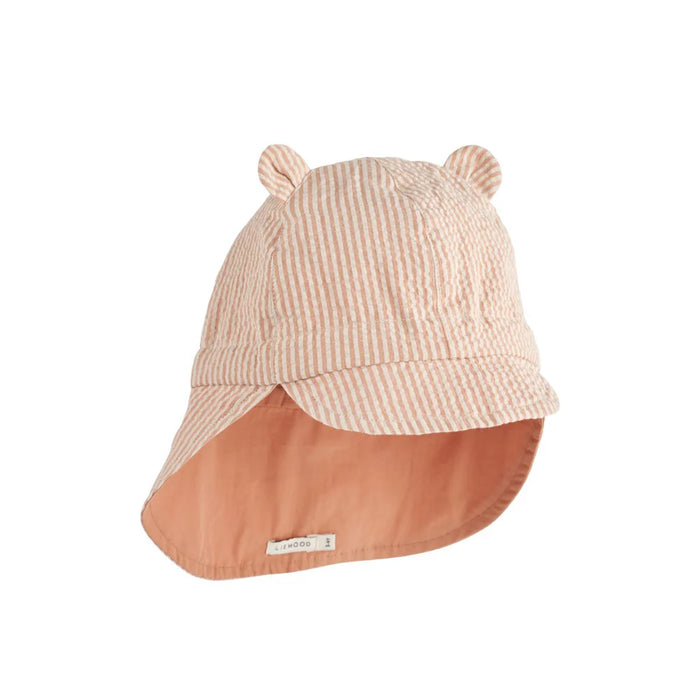 Gorm Seersucker Reversible Sun Hat With Ears - Stripe Pale Tuscany / Sandy