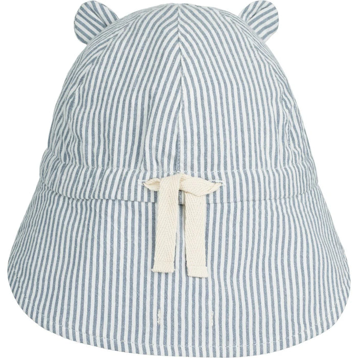 Gorm Seersucker Reversible Sun Hat With Ears - Blue Wave / Creme de la Creme