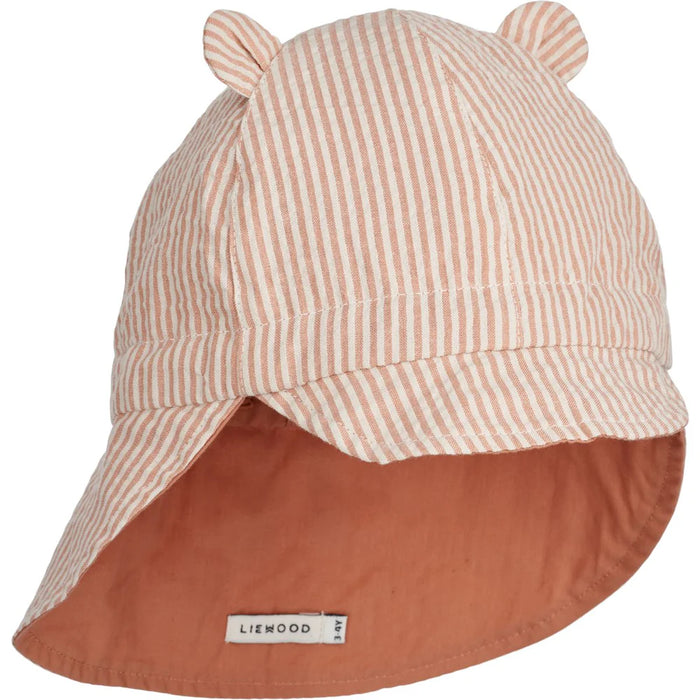 Gorm Seersucker Reversible Sun Hat With Ears - Stripe Pale Tuscany / Sandy