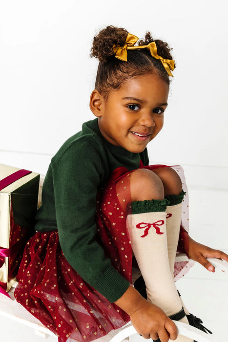 Vanilla Bow Lace Top Knee High Socks
