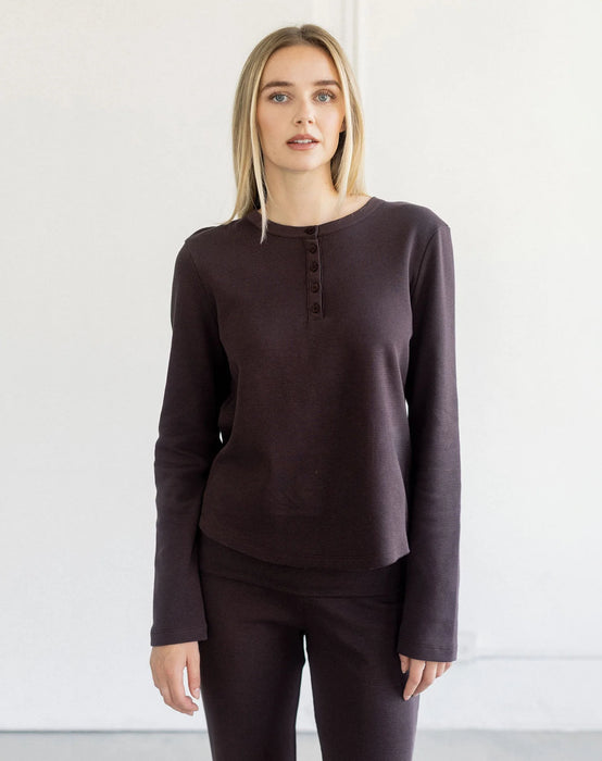 Waffle Henley Top - Espresso