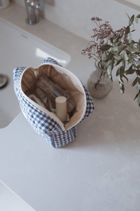 Organic cotton quilted pouch - Gingham collection: Navy