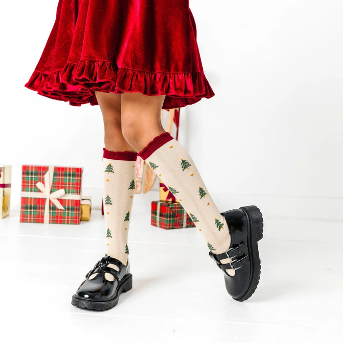 Tree Farm Scallop Knee High Socks