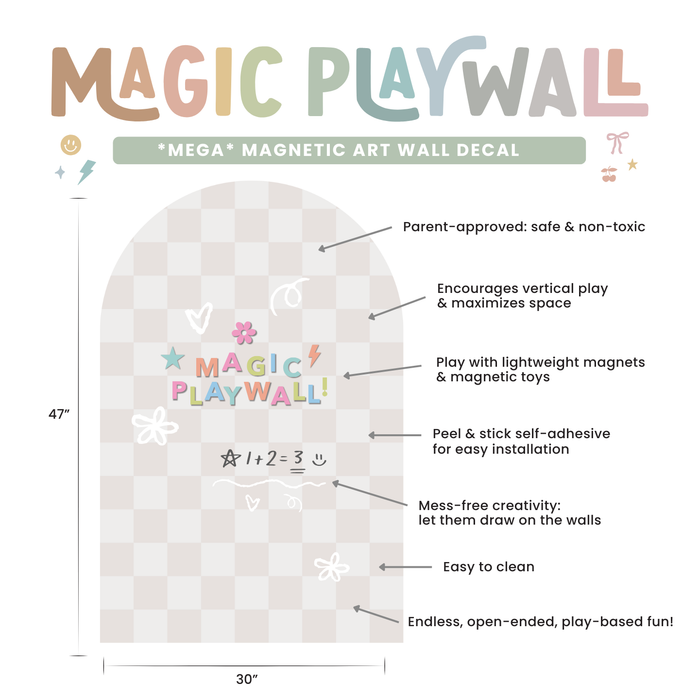 MEGA Magic Playwall - Arch Magnetic Wall Decal for Kids: Neutral Check
