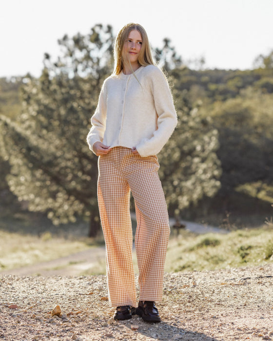Teen Wide Leg Pant Fawn Gingham