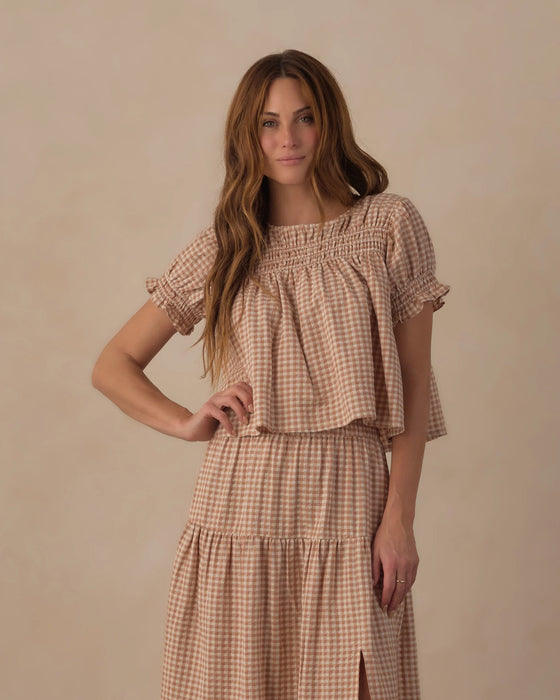 Women's Tiered Midi Skirt Fawn Gingham