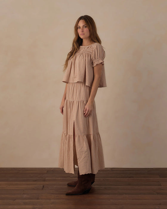 Women's Tiered Midi Skirt Fawn Gingham