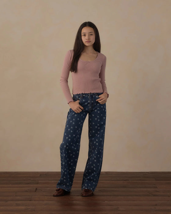 Teen Ribbed Long Sleeve Knit Tee Rosewood