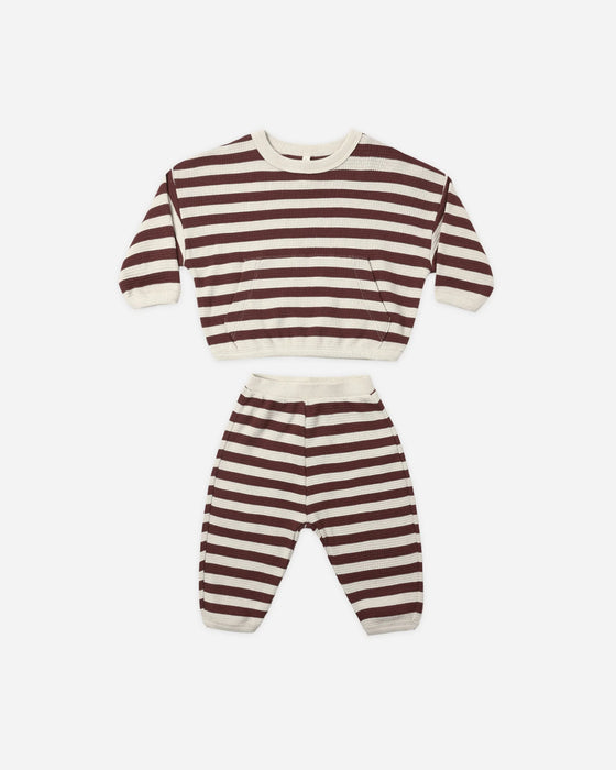 Waffle Slouch Set Black Cherry Stripe