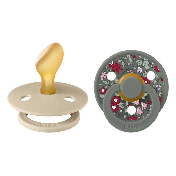 BIBS x Liberty Pacifier Original COLOUR Latex 2 PK Anatomical Chamomile Lawn - Vanilla/Pine
