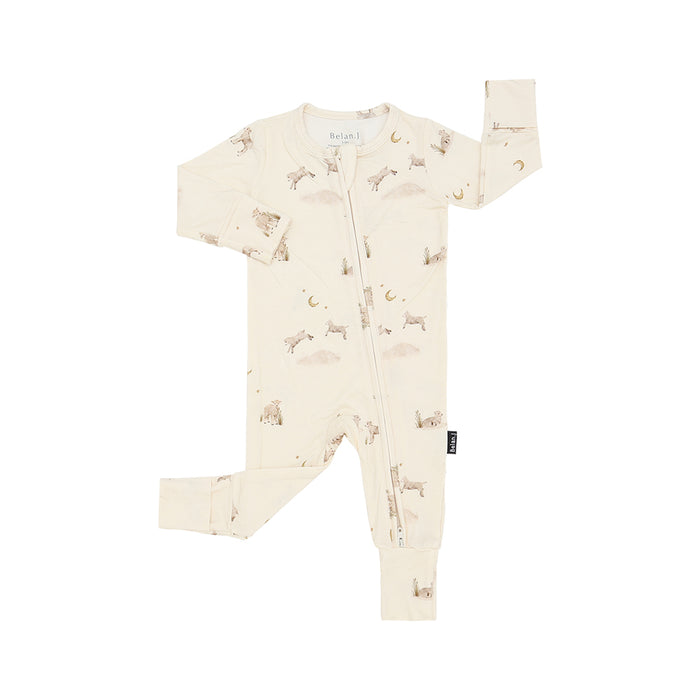 Footless Sleeper With Fold Over Cuffs - Little Lambs